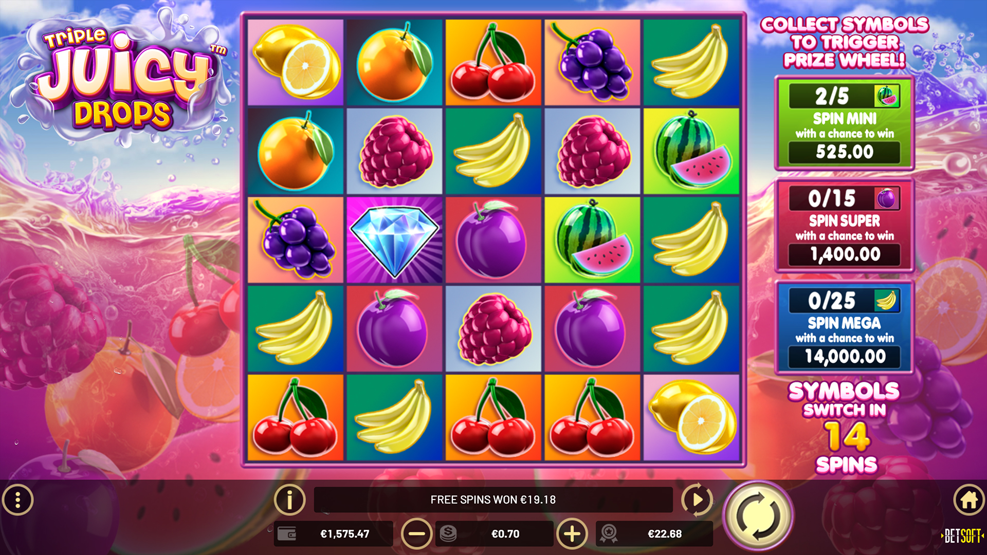 Triple Juicy Drops - Collecting Symbols